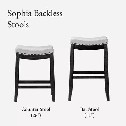 Maven Lane Sophia Tabouret de comptoir sans dossier avec revêtement en tissu 66 cm