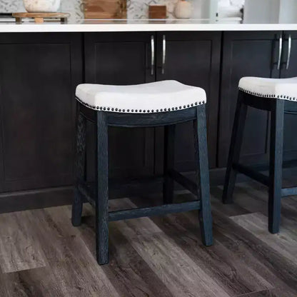 Maven Lane Sophia Tabouret de comptoir sans dossier avec revêtement en tissu 66 cm