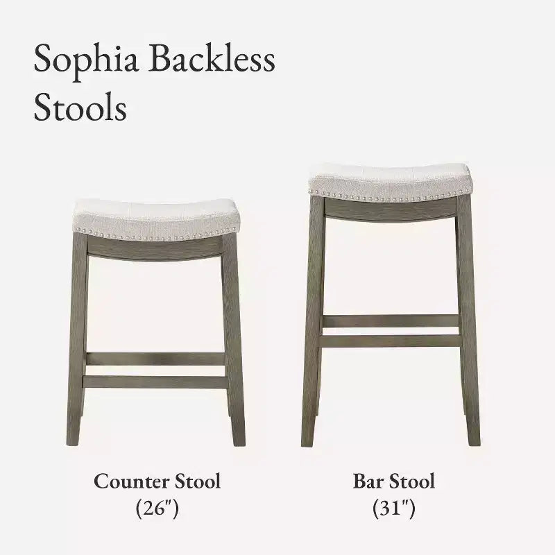 Maven Lane Sophia Tabouret de comptoir sans dossier avec revêtement en tissu 66 cm