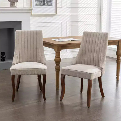 MAYEERTY Chaises de salle à manger en lin flocage rayonne - Touffetage cannelé, pieds incurvés en bois massif, beige, lot de 2
