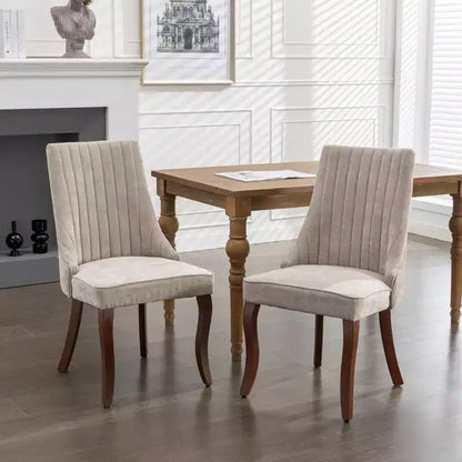 MAYEERTY Chaises de salle à manger en lin flocage rayonne - Touffetage cannelé, pieds incurvés en bois massif, beige, lot de 2