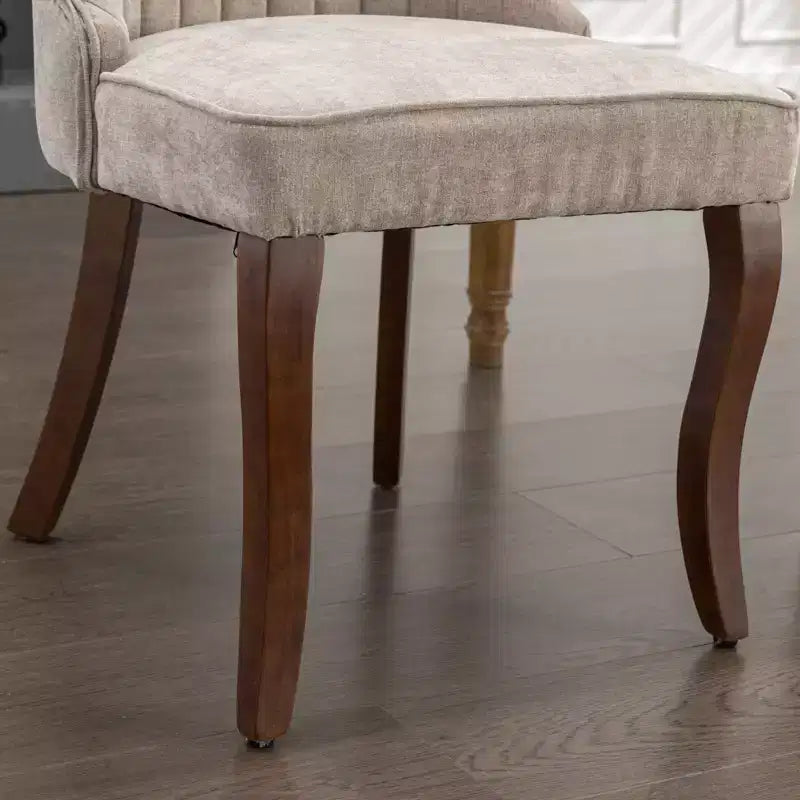 MAYEERTY Chaises de salle à manger en lin flocage rayonne - Touffetage cannelé, pieds incurvés en bois massif, beige, lot de 2