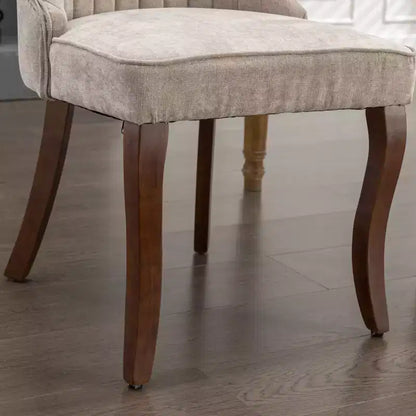MAYEERTY Chaises de salle à manger en lin flocage rayonne - Touffetage cannelé, pieds incurvés en bois massif, beige, lot de 2