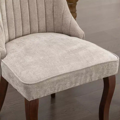 MAYEERTY Chaises de salle à manger en lin flocage rayonne - Touffetage cannelé, pieds incurvés en bois massif, beige, lot de 2