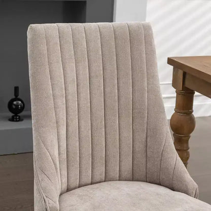 MAYEERTY Chaises de salle à manger en lin flocage rayonne - Touffetage cannelé, pieds incurvés en bois massif, beige, lot de 2