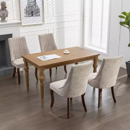 MAYEERTY Chaises de salle à manger en lin flocage rayonne - Touffetage cannelé, pieds incurvés en bois massif, beige, lot de 2