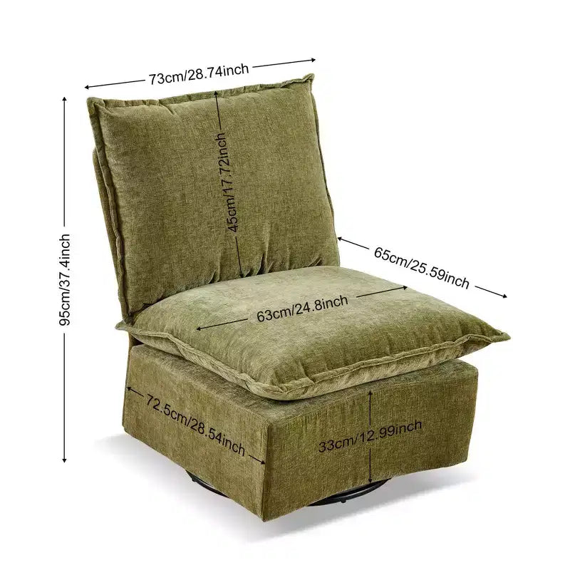 Fauteuil pivotant Okak Chenille à 360 degrés avec coussin amovible, canapé simple rembourré confortable pour salon, bureau, salle de détente