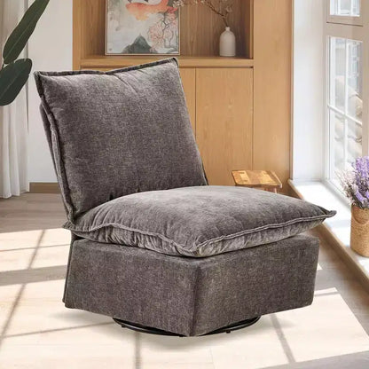 Fauteuil pivotant Okak Chenille à 360 degrés avec coussin amovible, canapé simple rembourré confortable pour salon, bureau, salle de détente