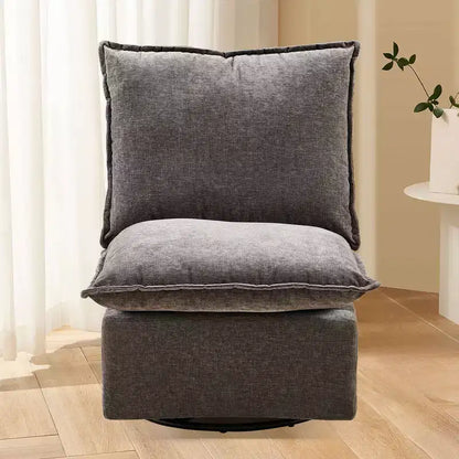 Fauteuil pivotant Okak Chenille à 360 degrés avec coussin amovible, canapé simple rembourré confortable pour salon, bureau, salle de détente