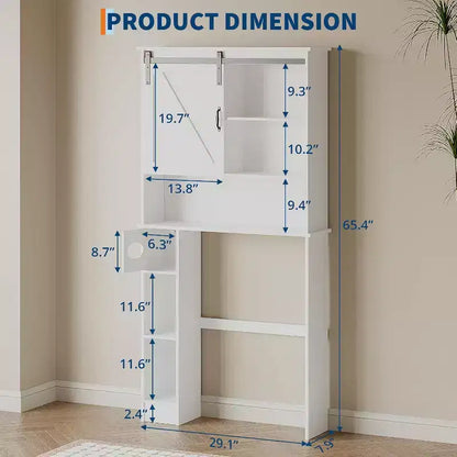 Meuble de rangement au-dessus des toilettes – Design porte coulissante type grange ou double porte avec étagères réglables et support de papier toilette (blanc)