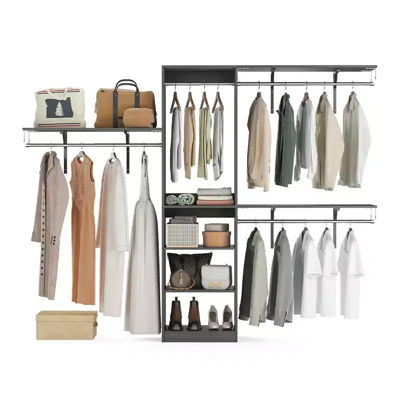 MAYEERTY Gris 96x16x75 Organisateur de placard en bois robuste - 4 tringles et 5 étagères, convient aux espaces de 1,5 à 3 mètres