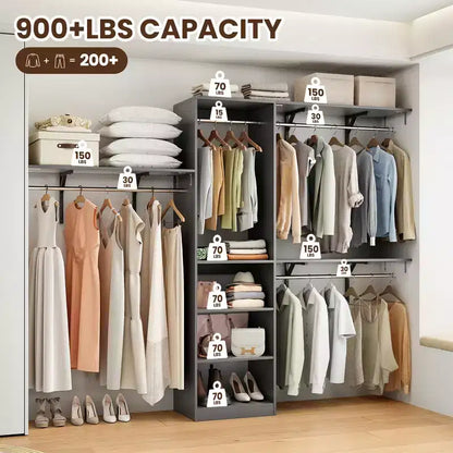 MAYEERTY Gris 96x16x75 Organisateur de placard en bois robuste - 4 tringles et 5 étagères, convient aux espaces de 1,5 à 3 mètres