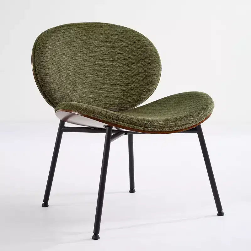 Chaise Okak Mid-Century Modern Shell, Chaise d'appoint sans accoudoirs en cuir PU noir et finition noyer pour salon, bureau