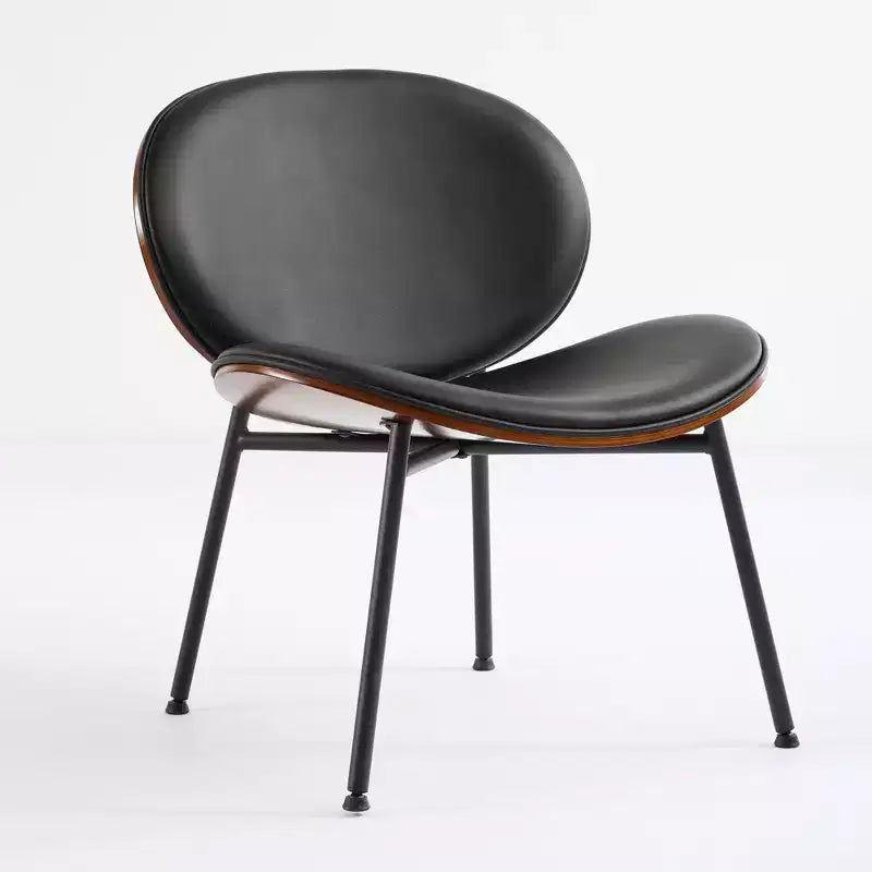 Chaise Okak Mid-Century Modern Shell, Chaise d'appoint sans accoudoirs en cuir PU noir et finition noyer pour salon, bureau