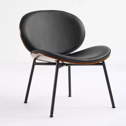 Chaise Okak Mid-Century Modern Shell, Chaise d'appoint sans accoudoirs en cuir PU noir et finition noyer pour salon, bureau