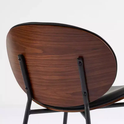 Chaise Okak Mid-Century Modern Shell, Chaise d'appoint sans accoudoirs en cuir PU noir et finition noyer pour salon, bureau