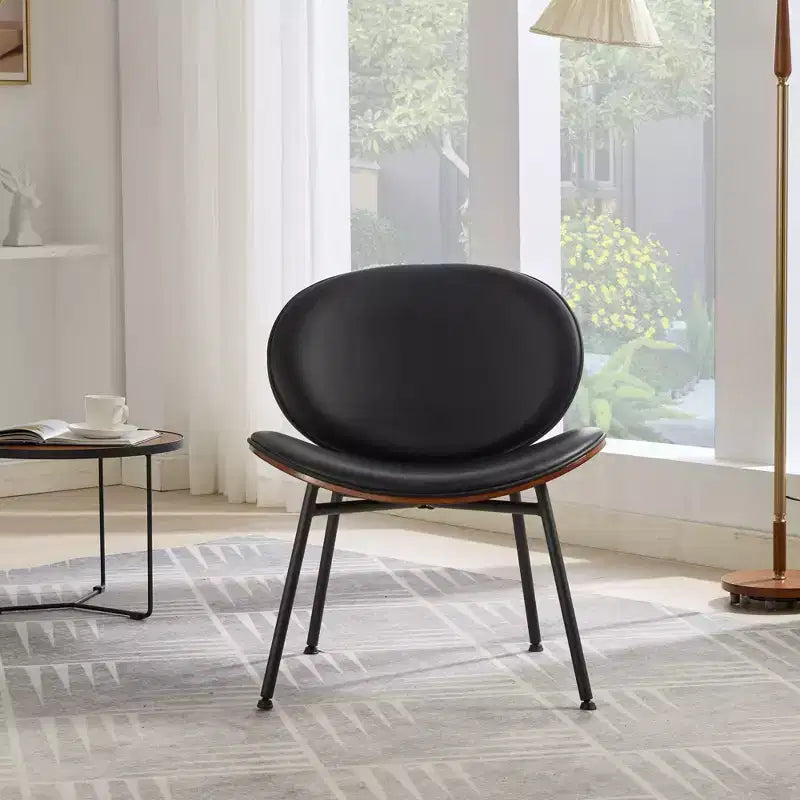 Okak Mid-Century Modern Shell Chair,Armless Accent Chair with Black PU Leather and Walnut Finish for Living Room,Office