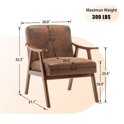 Fauteuils d'appoint Okak pour chambre, chaise moderne du milieu du siècle, cadre en bois massif, fauteuil d'appoint avec dossier extra-épais, fauteuil à oreilles, salle de lecture