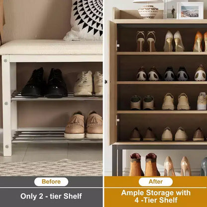 Meuble à chaussures autoportant en rotin Acekool avec 3 portes, 4 étagères réglables et pieds en métal, rangement à chaussures dissimulé pour entrée, couloir, salon