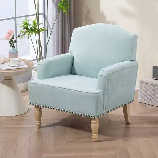 Okak Modern Accent Chair with Retro Wooden Legs, Small Fabric Club Chair, Comfy Upholstered Armchair Lounge Chair for Bedroom Living Room