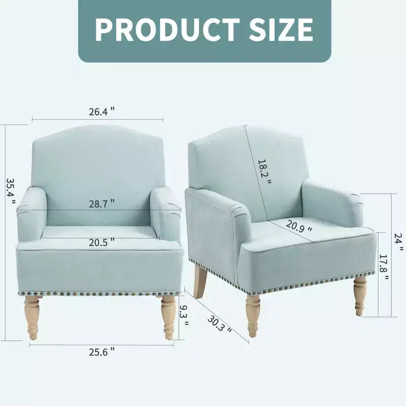 Fauteuil d'appoint moderne Okak avec pieds rétro en bois, petit fauteuil club en tissu, fauteuil de salon confortable et rembourré pour chambre et salon
