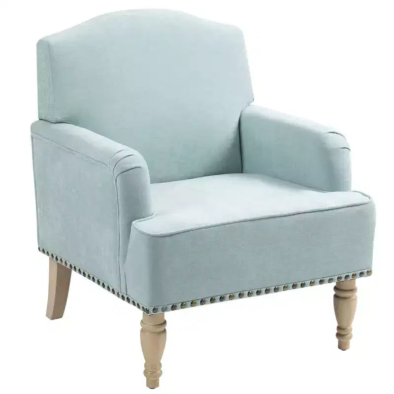 Fauteuil d'appoint moderne Okak avec pieds rétro en bois, petit fauteuil club en tissu, fauteuil de salon confortable et rembourré pour chambre et salon