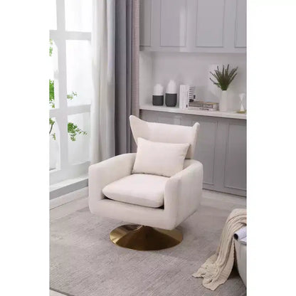 Fauteuil pivotant Okak 360°, fauteuil classique du milieu du siècle avec base en métal doré pour salon