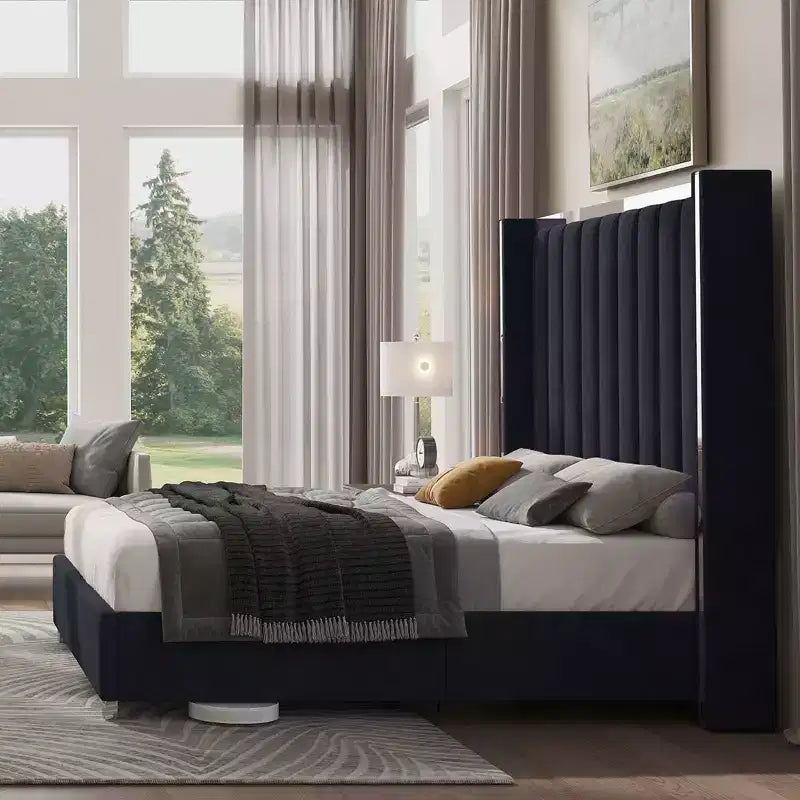 AMERLIFE Cadre de lit avec tête de lit de 58 pouces de haut, lit plateforme capitonné en velours