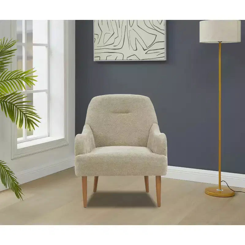 Fauteuil d'appoint moderne Okak, Fauteuil en chenille, Fauteuil d'appoint de style moderne avec pieds en bois, Design confortable pour salon, chambre à coucher