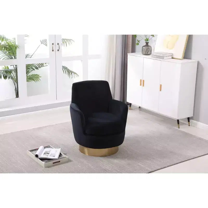 Fauteuil pivotant moderne Okak, fauteuils ronds avec base en acier inoxydable doré, pour salon et chambre