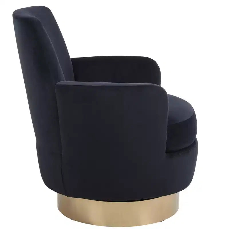 Fauteuil pivotant moderne Okak, fauteuils ronds avec base en acier inoxydable doré, pour salon et chambre