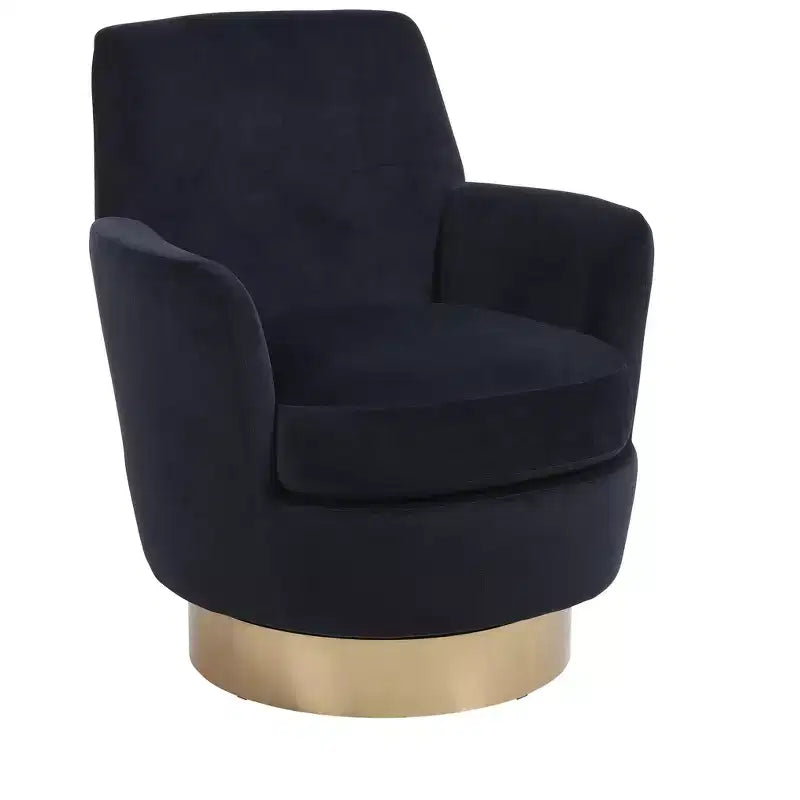 Fauteuil pivotant moderne Okak, fauteuils ronds avec base en acier inoxydable doré, pour salon et chambre
