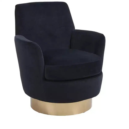 Fauteuil pivotant moderne Okak, fauteuils ronds avec base en acier inoxydable doré, pour salon et chambre