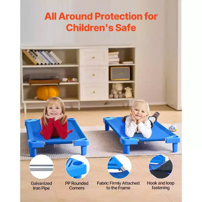 Lit d'enfant empilable VEVOR, lot de 4, lits de sieste portables pour tout-petits, lits de garderie de taille standard 132 cm (L) x 58,4 cm (l) pour enfants, lits de garderie pour salle de classe préscolaire