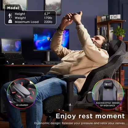 Chaise de jeu AMERLIFE, ergonomique, avec support lombaire, appui-tête et accoudoirs 4D pour ordinateur