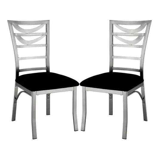 Simple Relax Set of 2 Microfiber and Metal Dining Chairs in Silver and Black