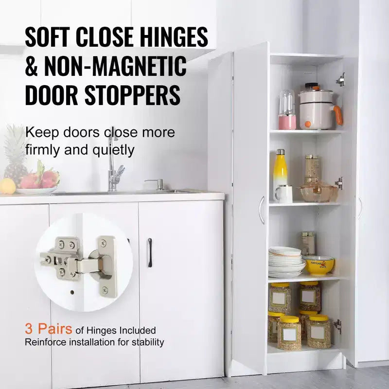 Armoire de cuisine VEVOR, armoire de rangement haute de 152,4 cm, armoire de rangement autoportante de 50 kg avec 3 étagères (2 réglables)