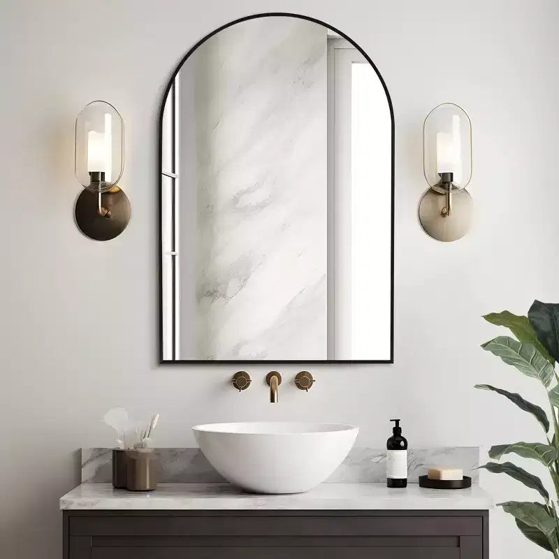 36x24 Arched Bathroom Mirror with Aluminum Alloy Frame, Wall Mounted Vanity Mirror for Bedroom Living Room Entryway, Black