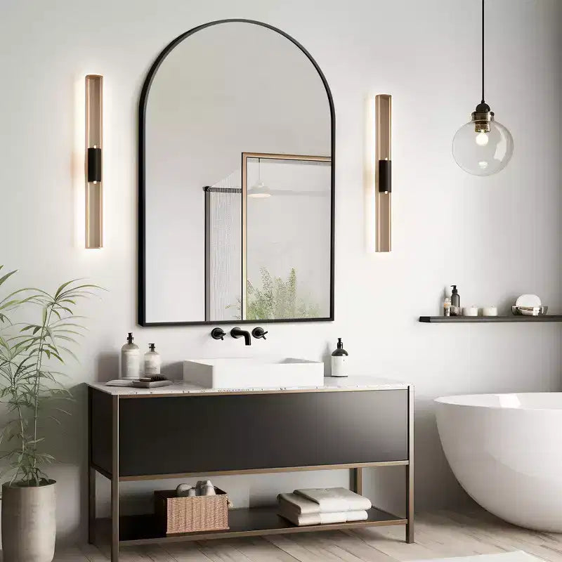 Miroir de salle de bain arqué 36x24 avec cadre en alliage d'aluminium, miroir mural pour chambre à coucher, salon, entrée, noir