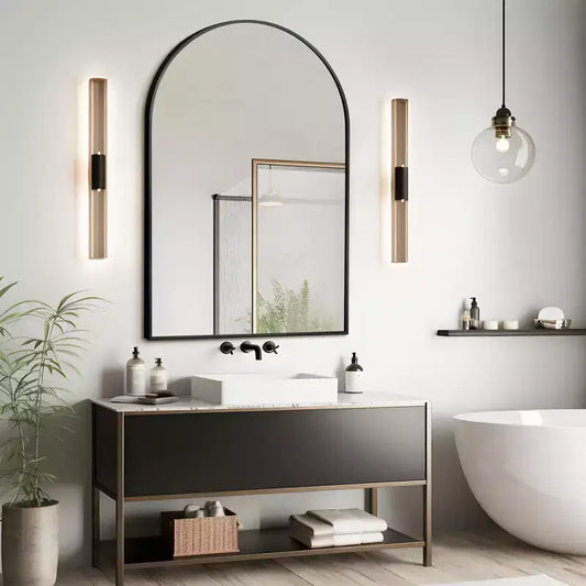 Miroir de salle de bain arqué 36x24 avec cadre en alliage d'aluminium, miroir mural pour chambre à coucher, salon, entrée, noir
