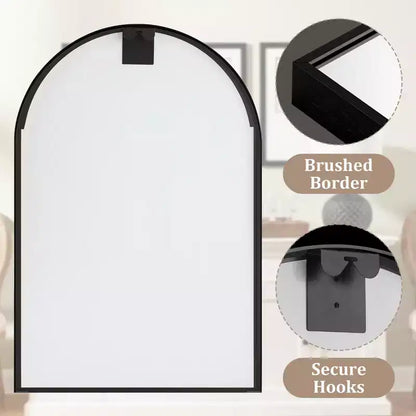 Miroir de salle de bain arqué 36x24 avec cadre en alliage d'aluminium, miroir mural pour chambre à coucher, salon, entrée, noir