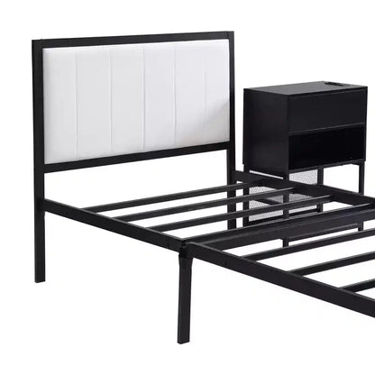 Lits jumeaux Okak avec étagères de rangement à deux niveaux pour enfants, lit plateforme en métal jumeau avec armoire de rangement en bois pour chambre à coucher, noir