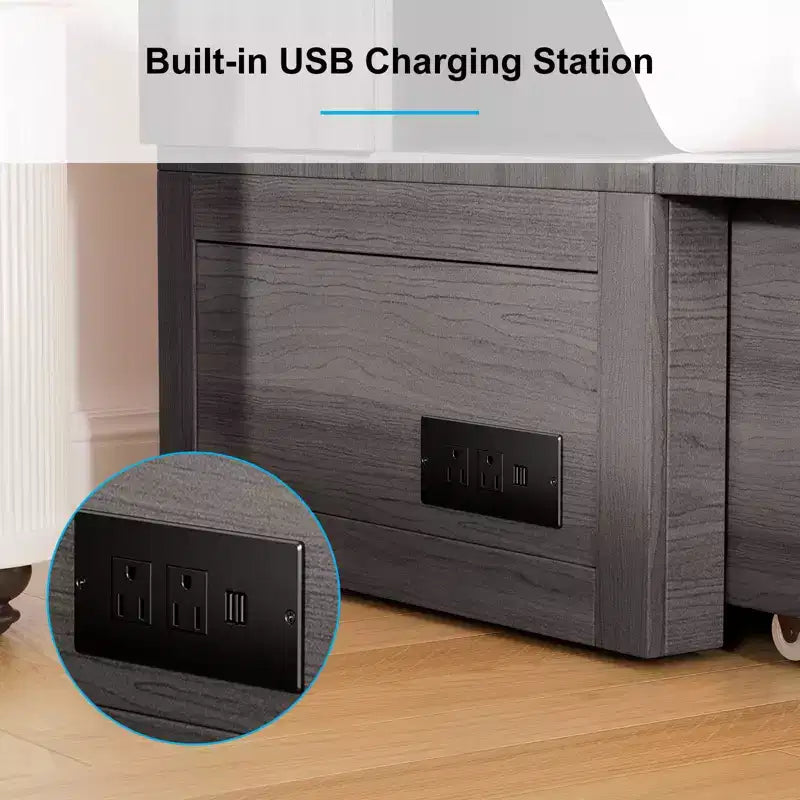 Lit escamotable Mjkone Murphy avec matelas pliable, lit-armoire moderne avec tiroir de rangement et station de charge USB