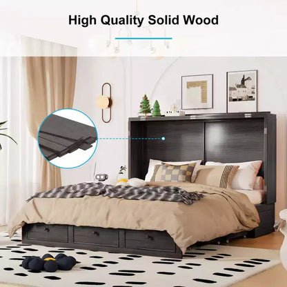 Lit escamotable Mjkone Murphy avec matelas pliable, lit-armoire moderne avec tiroir de rangement et station de charge USB