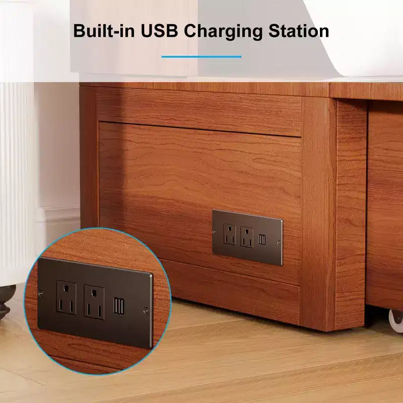 Lit escamotable Mjkone Murphy avec matelas pliable, lit-armoire moderne avec tiroir de rangement et station de charge USB