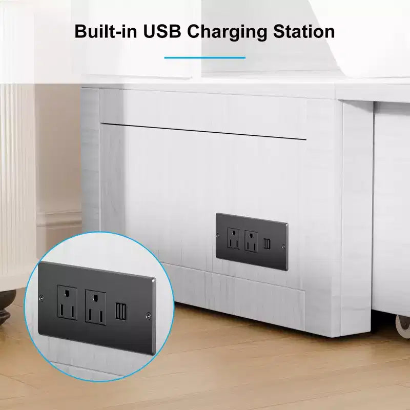 Lit escamotable Mjkone Murphy avec matelas pliable, lit-armoire moderne avec tiroir de rangement et station de charge USB