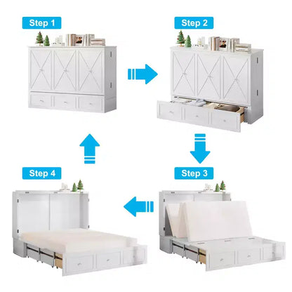 Lit escamotable Mjkone Murphy avec matelas pliable, lit-armoire moderne avec tiroir de rangement et station de charge USB