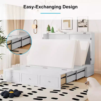 Lit escamotable Mjkone Murphy avec matelas pliable, lit-armoire moderne avec tiroir de rangement et station de charge USB