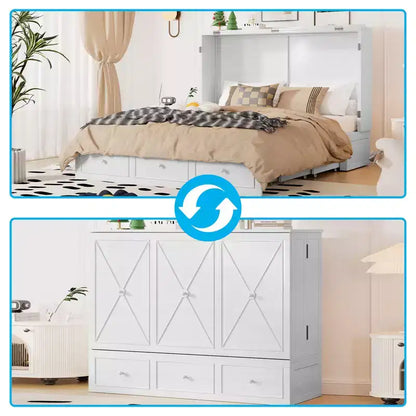 Lit escamotable Mjkone Murphy avec matelas pliable, lit-armoire moderne avec tiroir de rangement et station de charge USB