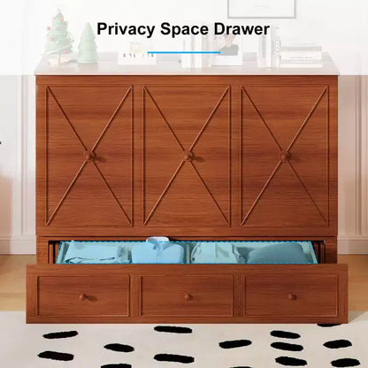 Lit escamotable Mjkone Murphy avec matelas pliable, lit-armoire moderne avec tiroir de rangement et station de charge USB